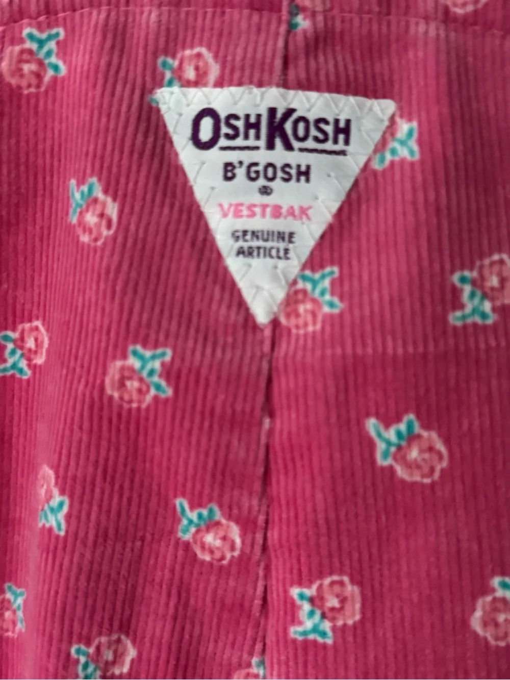 Vintage OshKosh B’Gosh Pink Floral Corduroy Vestbak Overalls 2T